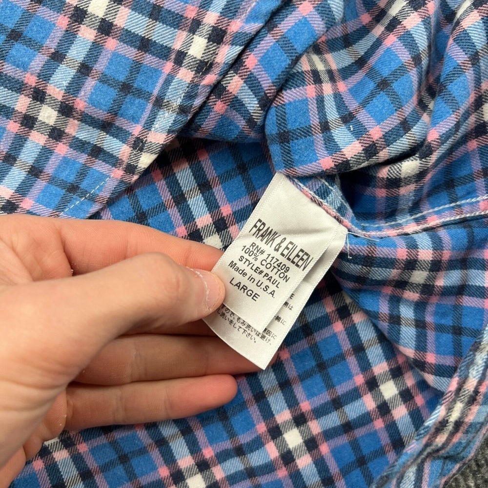 Frank & Eileen Paul Blue Plaid Long Sleeve Cotton Button Up Shirt USA Mens Sz L - Picture 6 of 9